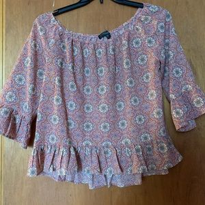 SANCTUARY WOMENS OFF THE SHOULDER PATTERNED TOP